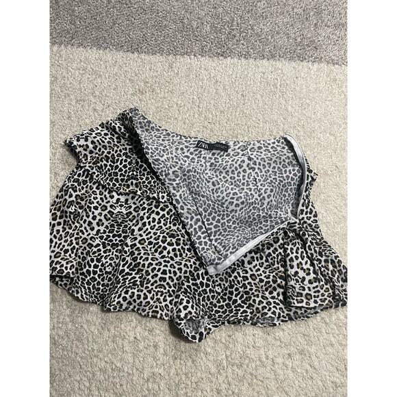 Zara Women's Small Cheetah Animal Print Ruffled Skort Skirt Gray Black Mob Wife - Picture 5 of 8
